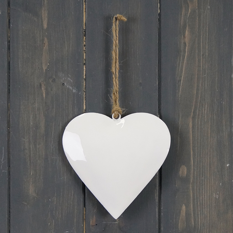 White Enamel Hanging Heart (12cm) detail page